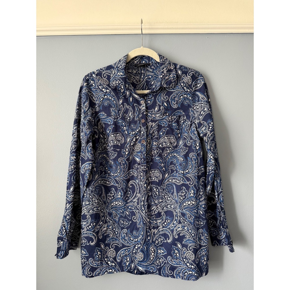 Lands' End Women's Blue Paisley‎ Long Tunic 100% Cotton Long Sleeve Size S (6/8)